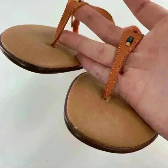 New Bruno Valenti womens sandals size 7 orange leather t-strap gem - Picture 7 of 13